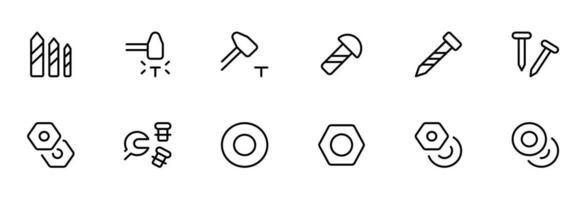 screw, bolt, washer, metalware, nut, diy, hexahedron, metal nail related icon and tools editable Stroke line icons and Suitable for Web Page, Mobile App, UI, UX design. vector