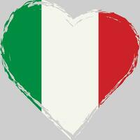Italy flag in heart shape grunge brush stroke. Italian flag heart. Vector brushstroke flag, symbol.