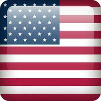 USA flag button. Square emblem of United States. Vector american flag, symbol. Colors and proportion correctly.