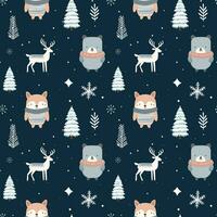 Winter seamless pattern with cute polar animals. Scandinavian Christmas pattern. Winter background design. vector