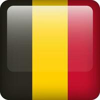 Belgium flag button. Square emblem of Belgium. Vector Belgian flag, symbol. Colors and proportion correctly.