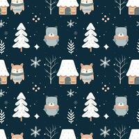 Winter seamless pattern with cute forest animals. Scandinavian Christmas pattern. Winter background vector