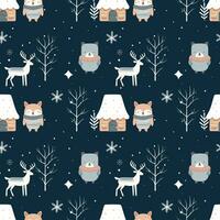 Winter seamless pattern with cute forest animals. Scandinavian Christmas pattern. Winter background vector