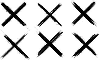 Grunge Vector Brush Stroke X Mark Set with Transparent Background