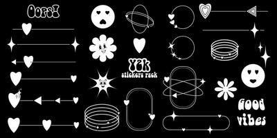 Y2K style sticker set. Groovy vector