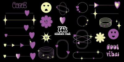 Y2K style sticker set. Groovy vector