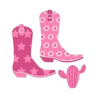 Pink cowgirl boots and western cactus isolated concept.T-shirt or poster design. vector