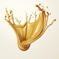 Caramel sauce, Liquid syrup splash, sugar candy caramel or melted toffee, 3d. Generative AI photo