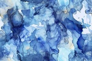 Blue alcohol ink background. Abstract delicate winter season texture. AI Generative photo