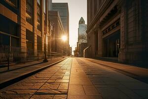 un majestuoso ciudad horizonte durante el dorado hora. ai generativo foto