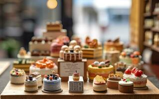 un gusto de dulzura. un popular mercado caja ciega pastel tienda con un limpiar antecedentes. ai generativo foto