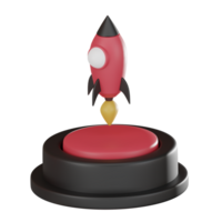 Push button for business launch rocket Creative Startup 3d render. png