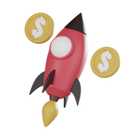 Rocket Coin Startup Business 3D Icon Financial Success 3d render. png