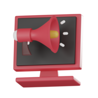 Digital Marketing Megaphone and Computer Monitor 3D render. png