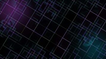 a purple and black background with a grid of squares video