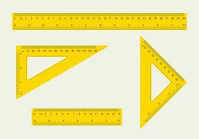 conjunto de diferente tipo de gobernante, amarillo regla con medida en centímetros, pulgadas y milímetros. vector