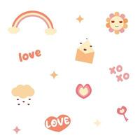 set of icons for valentine. Groovy retro set for valentine vector