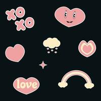 set of icons for valentine. Groovy retro set for valentine vector