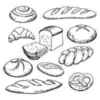 Bread thin line icon set vector