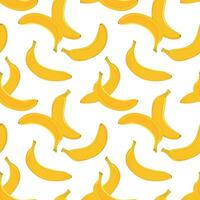 Banana seamless pattern on a white background. Vector illustration. Design for wrapping paper, textile, fabric. Yellow ripe exotic fruit.