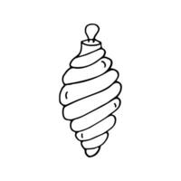 Black Doodle Christmas balls spiral icon. Black and white Vector Outline element for holiday theme. Item for card, covers, prints, patterns, web design, printing, decorations, textile, fabric.