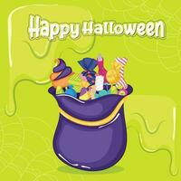 Colored halloween candies bag Happy halloween Vector