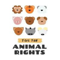 Big animal set. Cute faces. Hand drawn characters. Vector illustration.