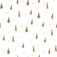 Boho Christmas tree seamless pattern. Hand drawn brown fur tree shapes on white repeat background. Winter forest rustic vector print, wrapping paper, fabric, textile. Simple winter holiday wallpaper.