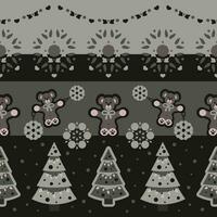 Christmas Seamless Pattern. Cute cuddly bear and Christmas tree. Dark gray and Almond Green color. vector