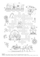Crossword puzzle. Christmas theme. Game and Coloring page. French language. vector