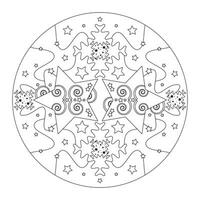 Christmas mandala. Christmas coloring page. Mandala of stars and puzzle pieces style effect. vector