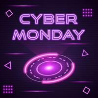 Cyber Monday sale promotion banner with neon effect vector