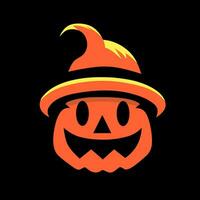 Halloween clipart illustration design of pumpkin with witch hat on black background vector