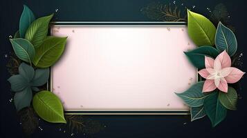 Blank frame with green leaves and white background in a natural way photo