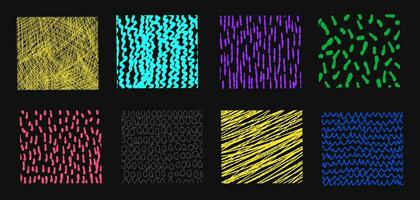 A big color set of simple hand-drawn designs. A set of abstract spots, waves and strokes of drawings. vector