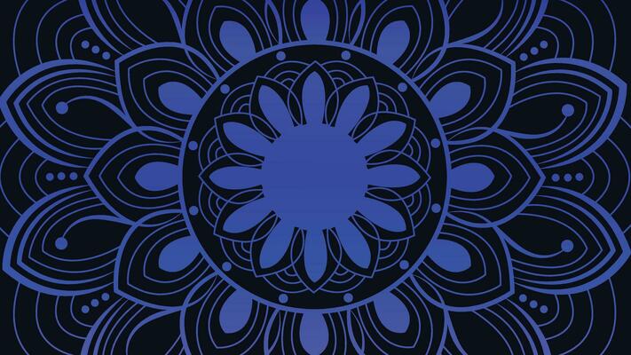Abstract blue color mandala in dark blue background.