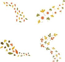 Fallen Autumn Leaves With Flat Design. Isolated On White Background. Vector Illustration Set.