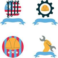 Happy Labor Day Icon With Colorful Design. Isolated On White Background. Vector Illustration Set.