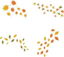 Fallen Autumn Leaves With Flat Design. Isolated On White Background. Vector Illustration Set.