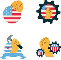 Happy Labor Day Icon With Colorful Design. Isolated On White Background. Vector Illustration Set.