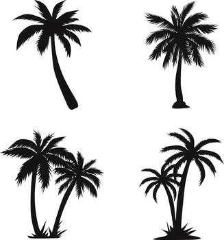 Palm Tree Silhouette In Different Shape. Isolated On White Background. Vector Illustration Set.