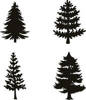 Pine Tree Silhouette With Flat Design. Isolated On White Background. Vector Illustration Set.