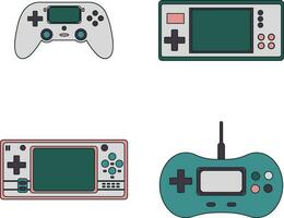 Retro Game Console With Flat Cartoon Design. Vector Illustration Set.