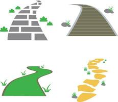 Nature Path Way With Landscape Design. Road and Grass. Vector Illustration Set.