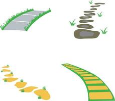 Nature Path Way With Landscape Design. Road and Grass. Vector Illustration Set.