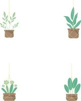 Hanging Potted Plant In White Background. Vector Illustration Set.