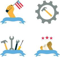 Happy Labor Day Icon With Colorful Design. Isolated On White Background. Vector Illustration Set.