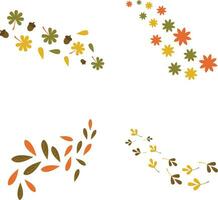 Fallen Autumn Leaves With Flat Design. Isolated On White Background. Vector Illustration Set.