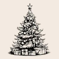 Christmas tree retro , hand-drawn sketch. Symbol of Christmas and New Year. vector