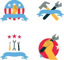 Happy Labor Day Icon With Colorful Design. Isolated On White Background. Vector Illustration Set.